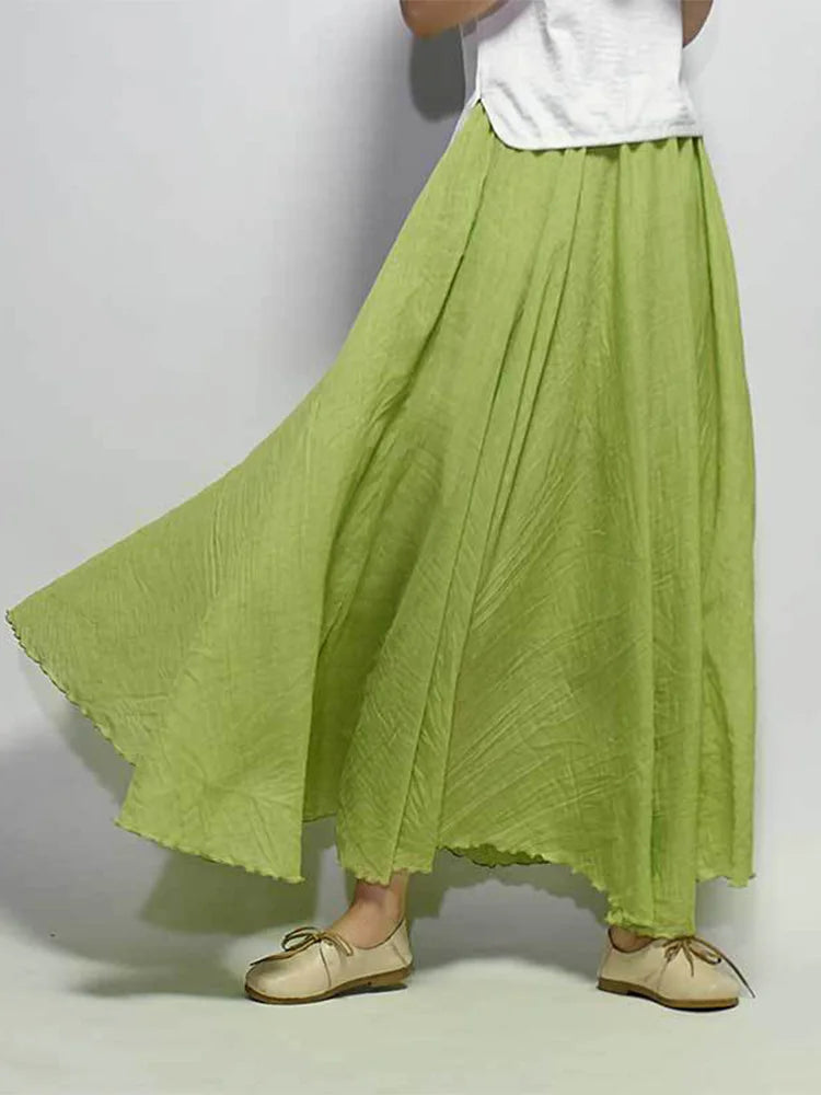 Women's Elegant High Waist Linen Maxi Skirt 2024 Summer Ladies Casual Elastic Waist 2 Layers Skirts saia feminina