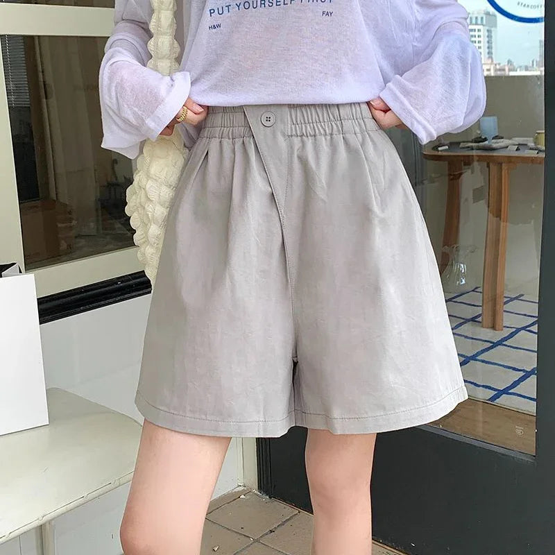 2025 Lady Classic One Button Short Pants Girls Comfortable High Waisted Wash Cotton Shorts Women Korean Casual Vacation Slacks