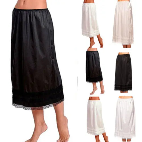 Women's Cotton Solid Lace Trim Maxi Half Slip Underskirt Slip Under Skirts