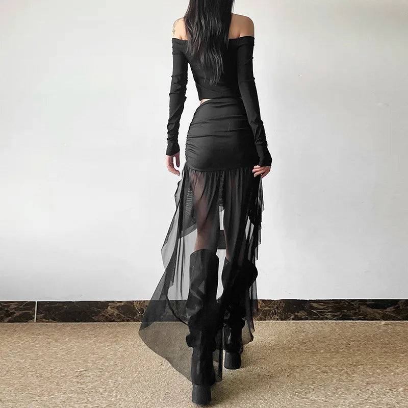 2025 New Gothic Mini Skirt Halloween Goth Aesthetic 90s Y2K Party Club Harajuku Streetwear Women's Skirt Black High Waist Skirts