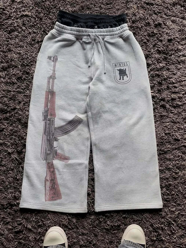 2025 European and American Embroidered Street Couple Double Head Double Waist Pants Personalized Printed Pattern Pants