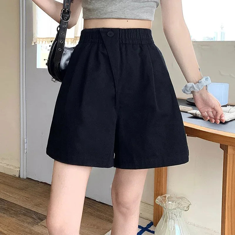 2025 Lady Classic One Button Short Pants Girls Comfortable High Waisted Wash Cotton Shorts Women Korean Casual Vacation Slacks